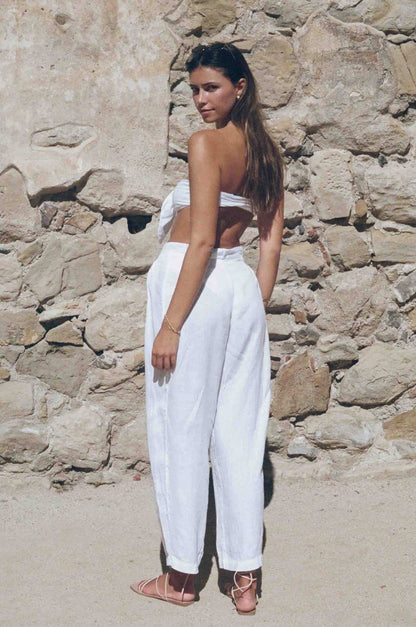 Juliet Tie-Waist Linen Trousers - White