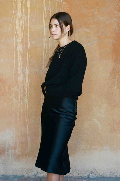 Kendall Bias-Cut Silk Skirt - Black