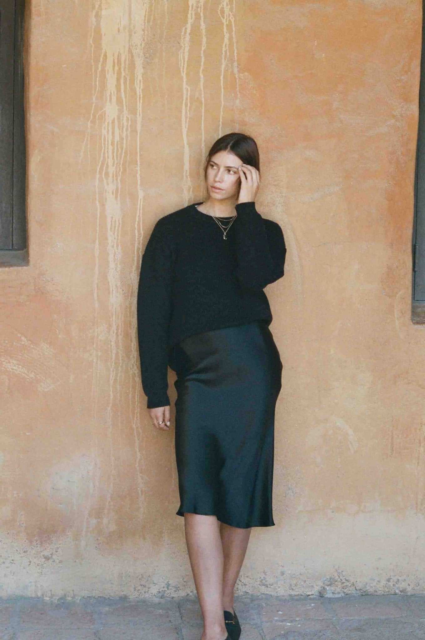 Kendall Bias-Cut Silk Skirt - Black