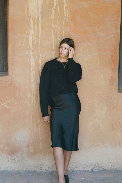 Kendall Bias-Cut Silk Skirt - Black