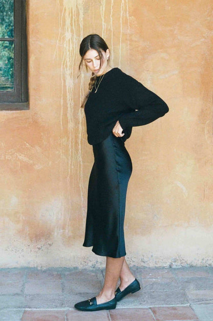 Kendall Bias-Cut Silk Skirt - Black