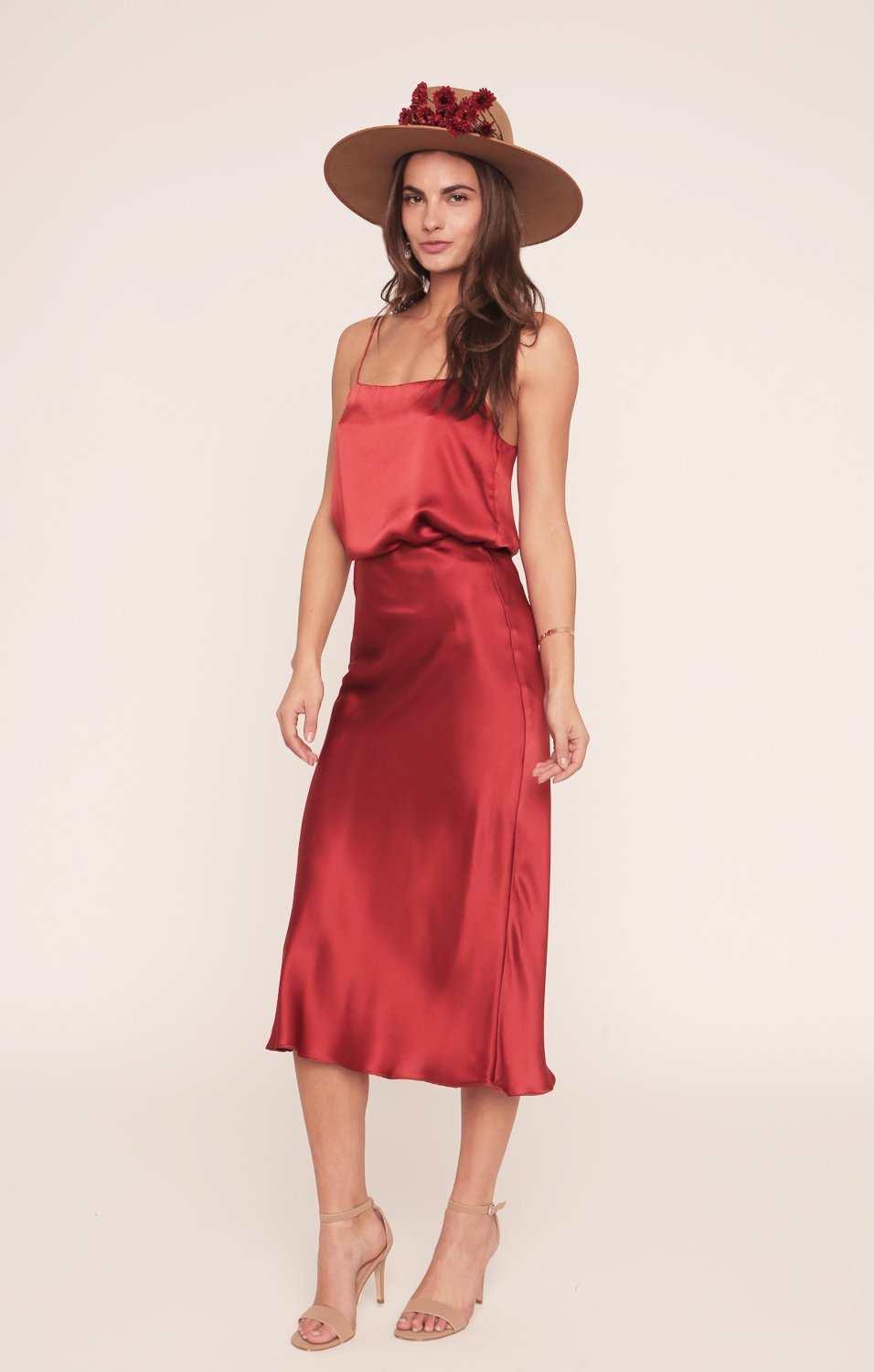 Kendall Tango Red Silk Slip Skirt