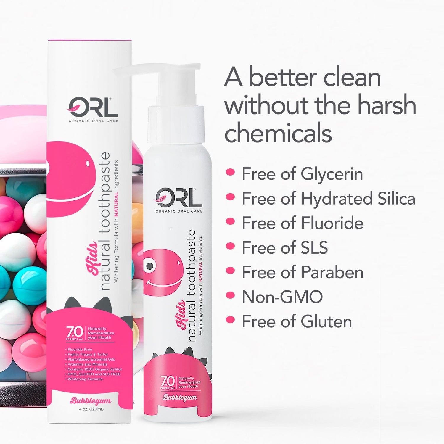 ORL Toothpaste Kids Bubble Gum Kids Fluoride Free Natural Toothpaste