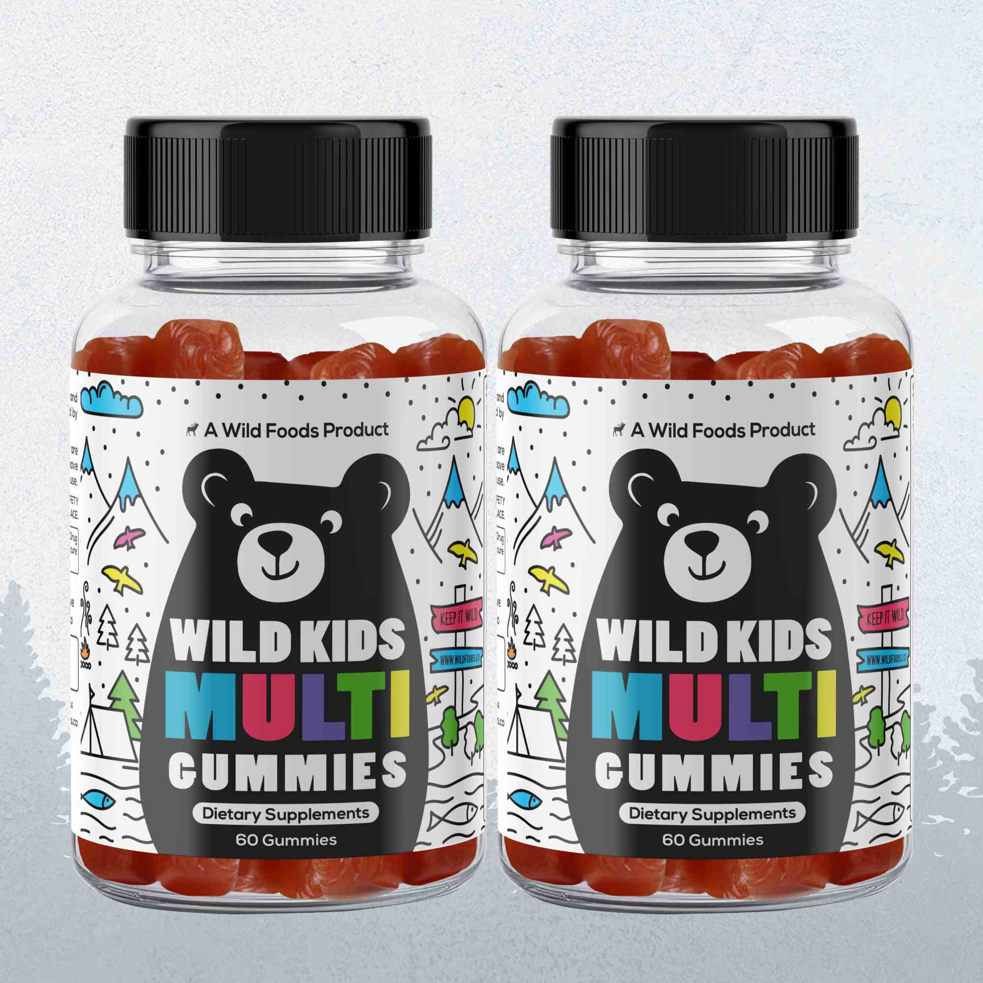 Wild Foods 2x - 60 Multi Gummies (Save 5%) Wild Kids Multivitamin Gummies – Everyday Essentials in a Fruity Bite