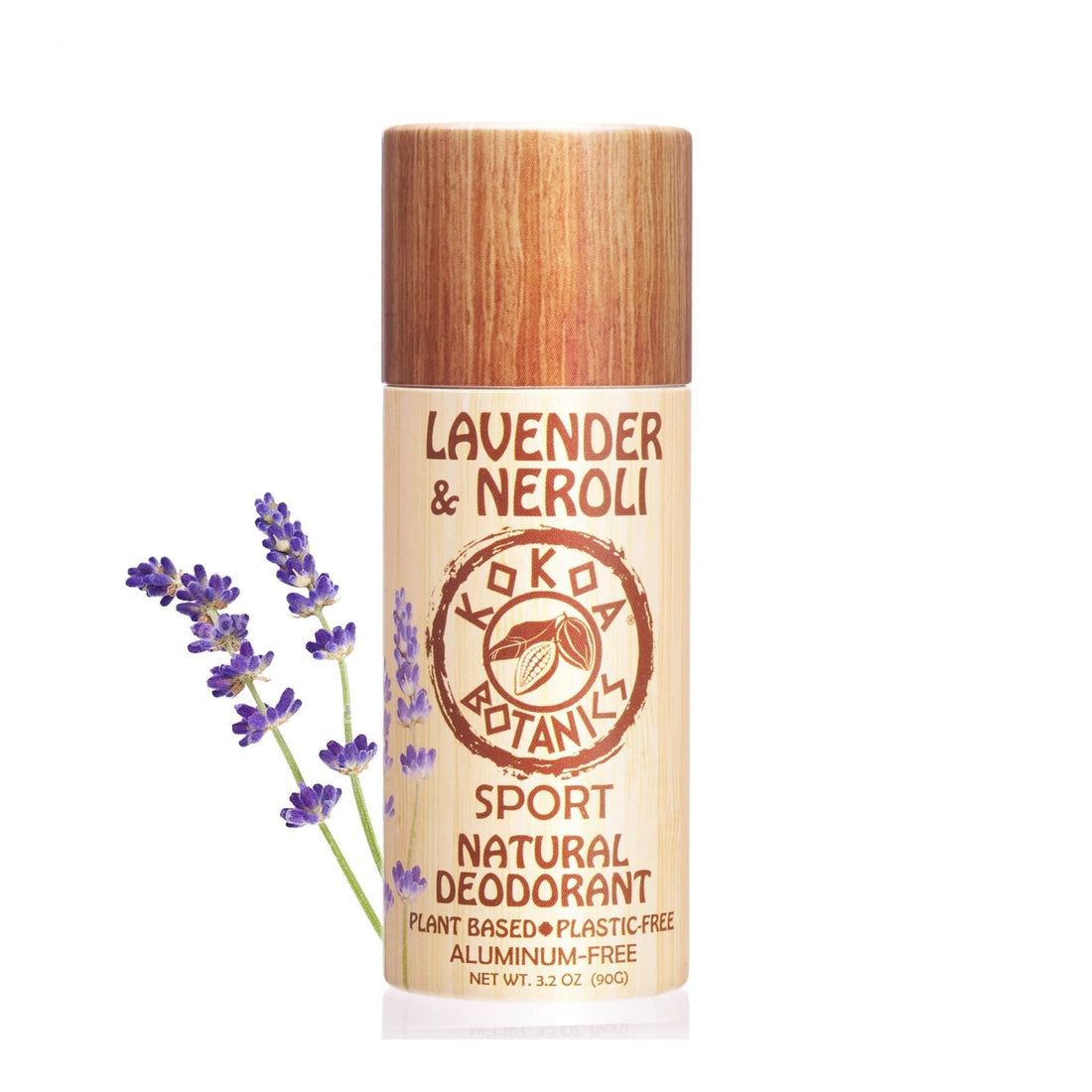 KOKOA BOTANICS Natural Vegan Skin Care LAVENDER &amp; NEROLI - Natural Deodorant - Sport - Aluminum-Free - Plastic-Free 3.2 oz