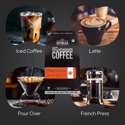 DECAF Peruvian Gold Ground Mushroom Coffee - My American Goods