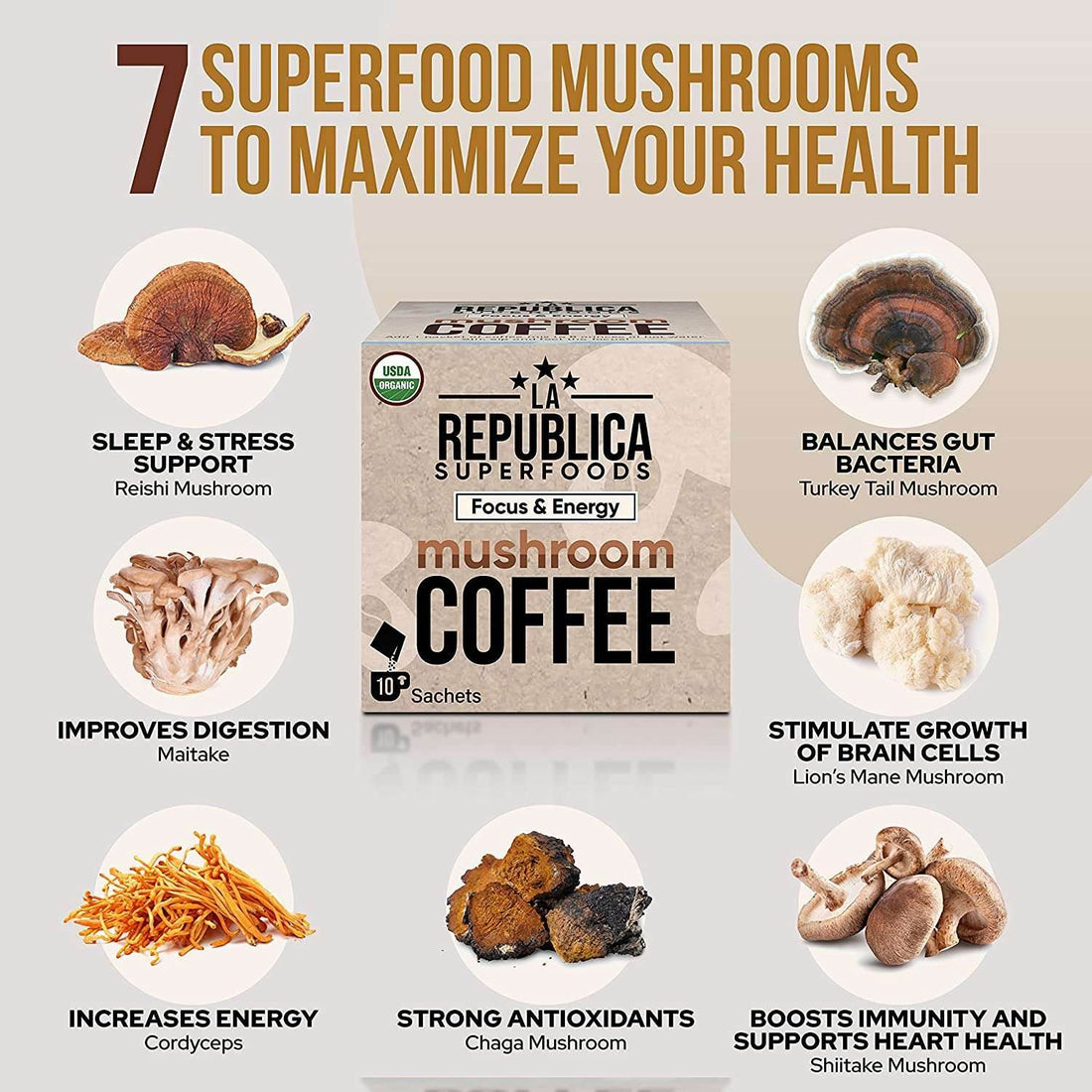 Mushroom Coffee 10-Pack Box of Single Serve Packets - My American Goods