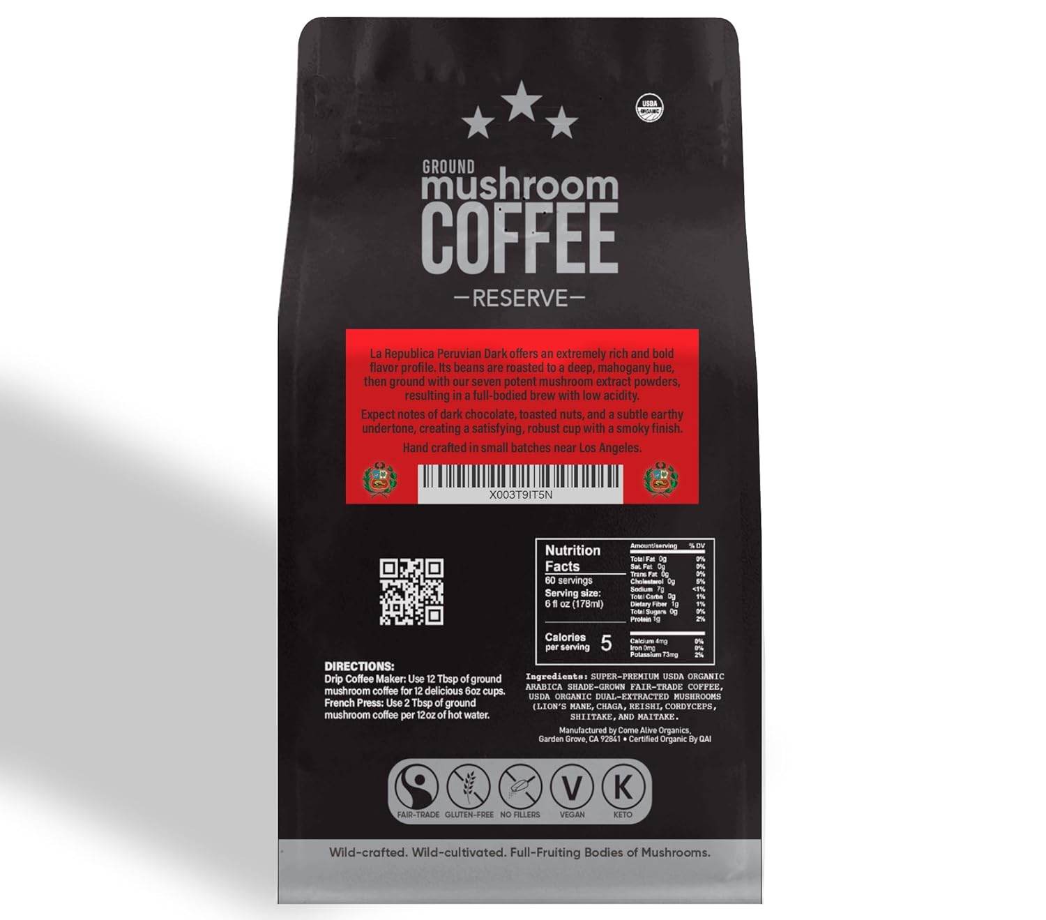 Peruvian Dark Ground RESERVE Mushroom Coffee - My American Goods