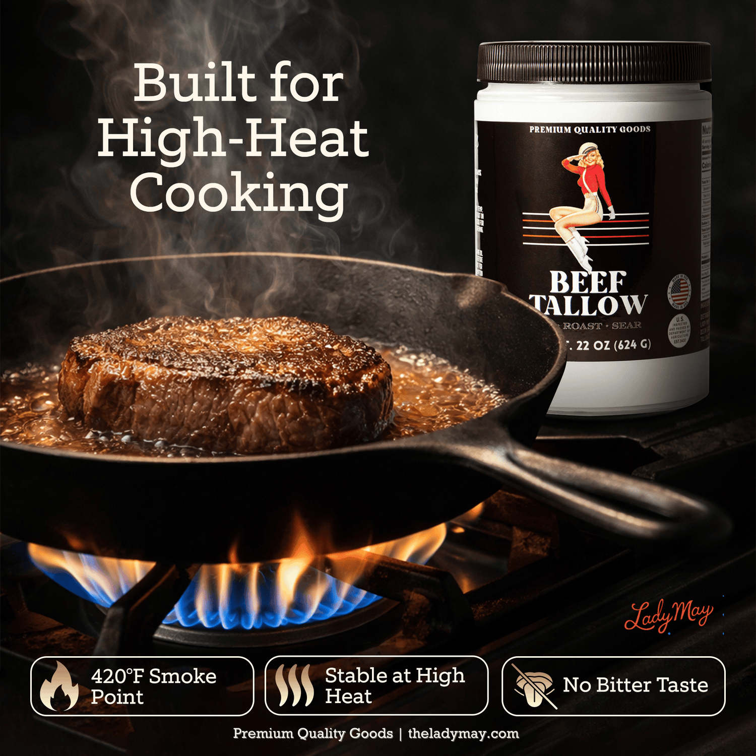 The Lady May Beef Tallow 22oz Premium Cooking Beef Tallow
