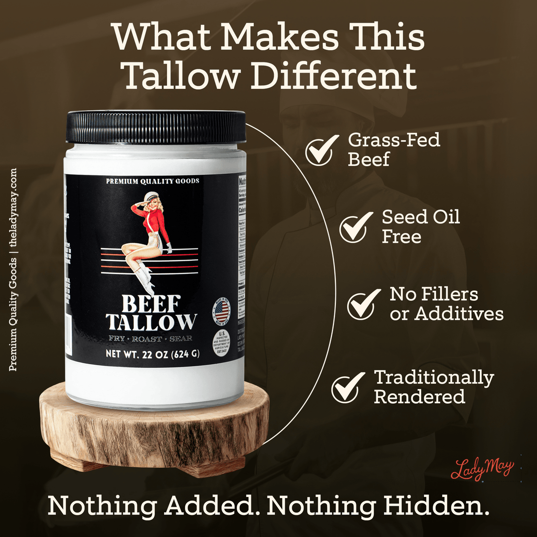 The Lady May Beef Tallow 22oz Premium Cooking Beef Tallow