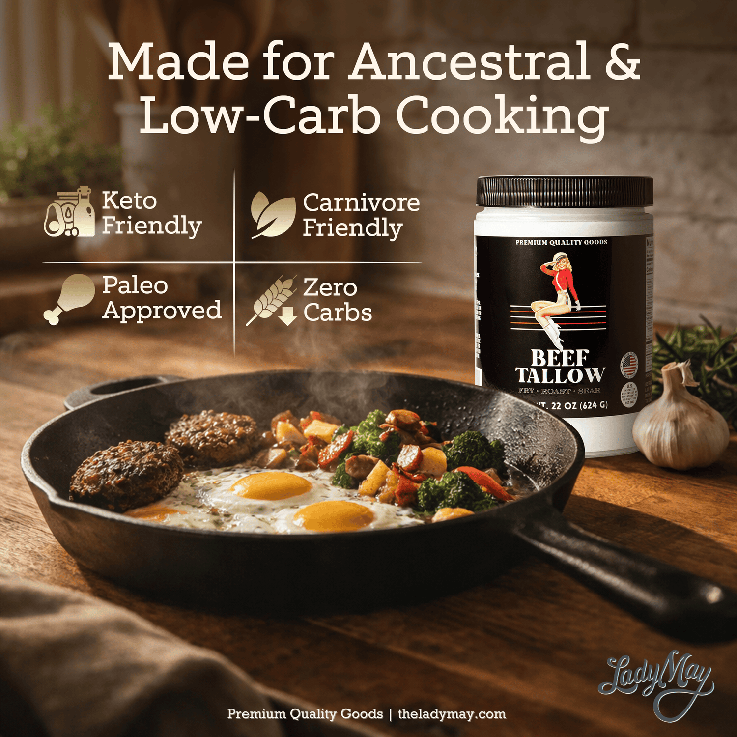The Lady May Beef Tallow 22oz Premium Cooking Beef Tallow