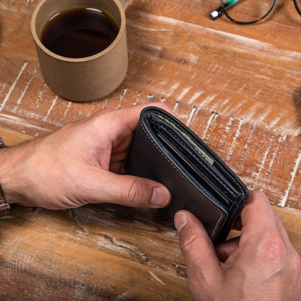 CASUPO Large Bifold Large Billfold Wallet with RFID protection - Black