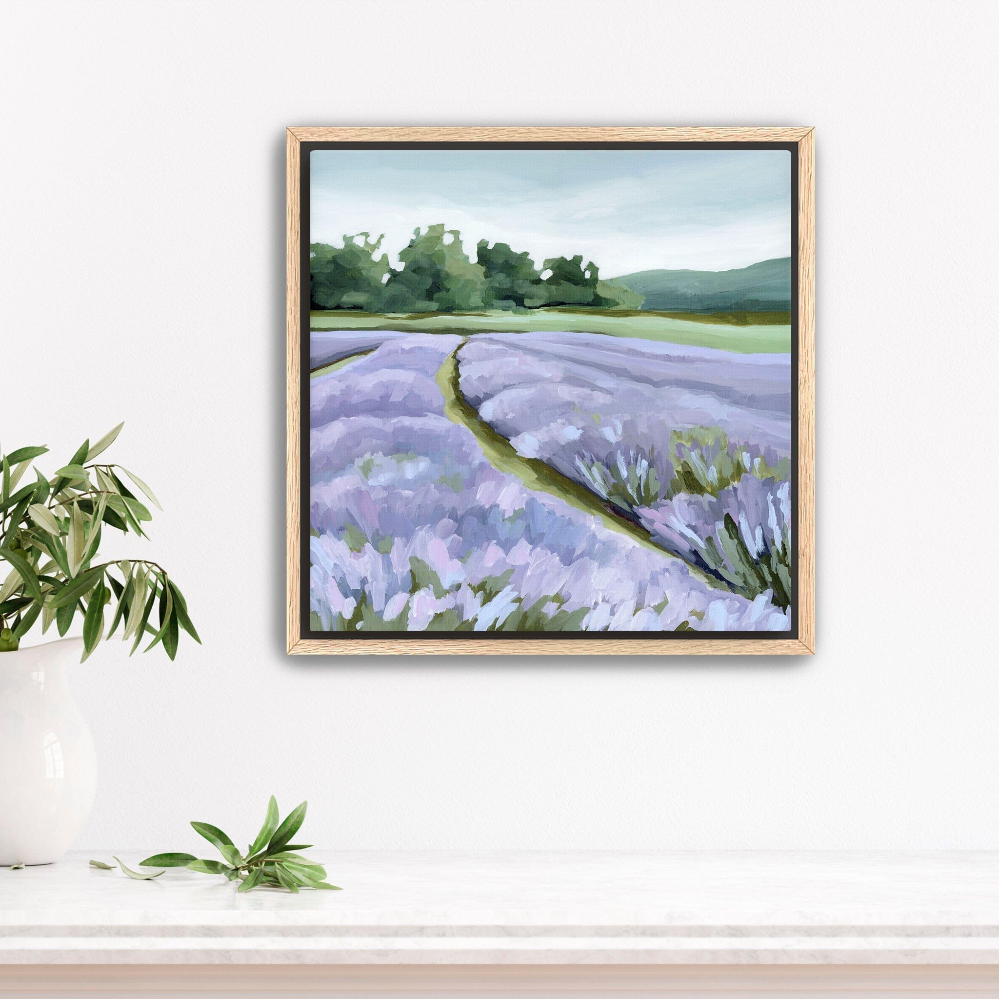Katie Garrison Art Print Stretched Canvas / 12x12 in / Oak Frame "Lavender Foothills" Art Print