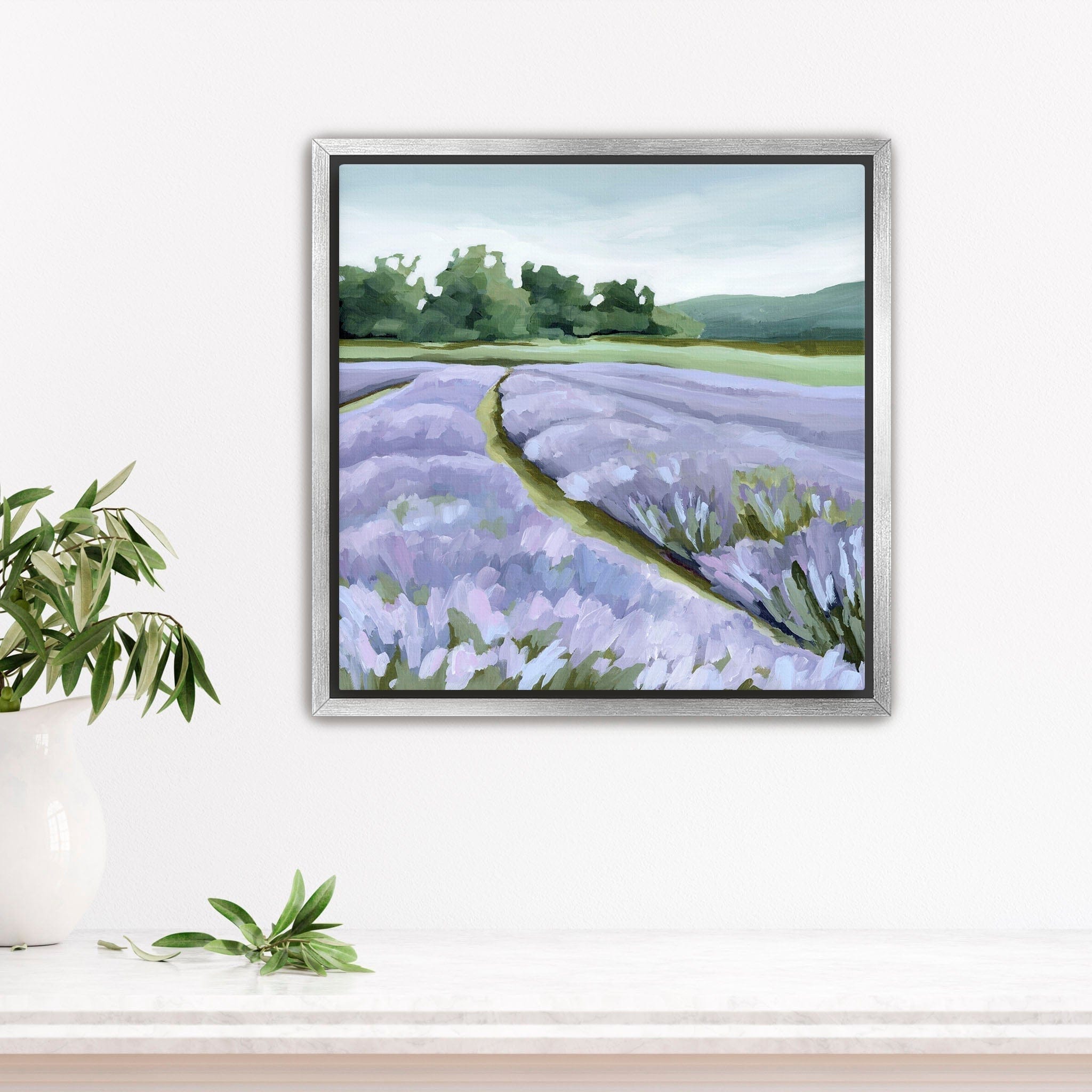 Katie Garrison Art Print Stretched Canvas / 12x12 in / Silver Frame "Lavender Foothills" Art Print