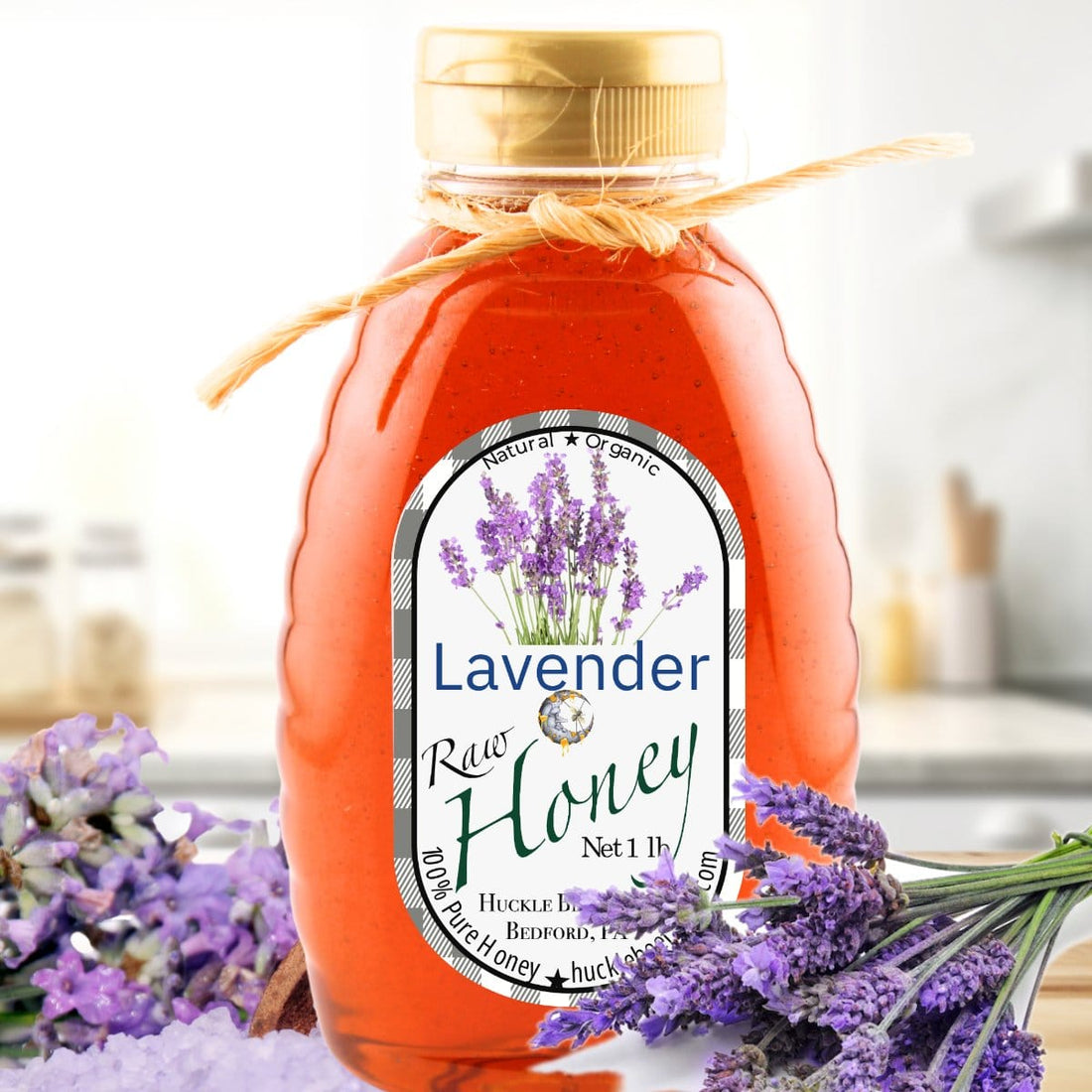Huckle Bee Farms LLC Honey 1 Lb Bottle - $15 Lavender Honey Delight: Relax &amp; Savor Sweet Aromas