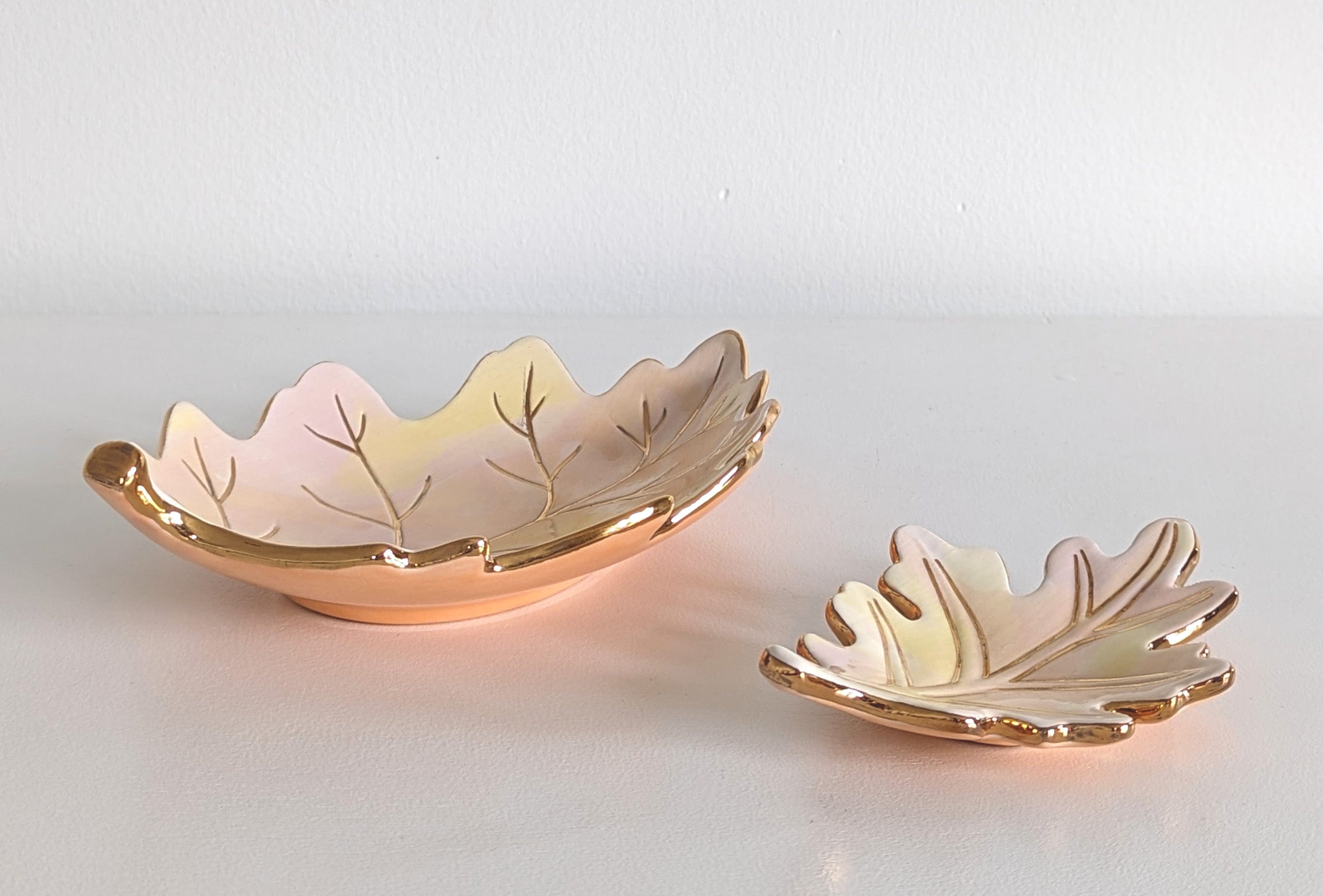 Ruby Clay Company Accessory Watercolor Leaf Trays with 22K Gold Accents