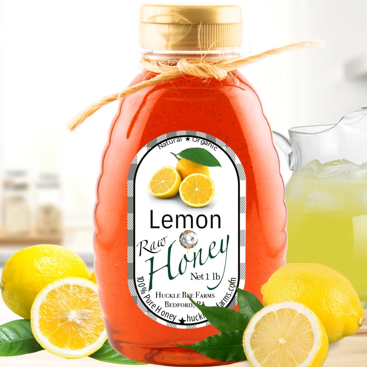 Huckle Bee Farms LLC Honey 1 Lb Bottle - $15 Lemon Infused Honey: Sweetness and Citrus for Healthy Living