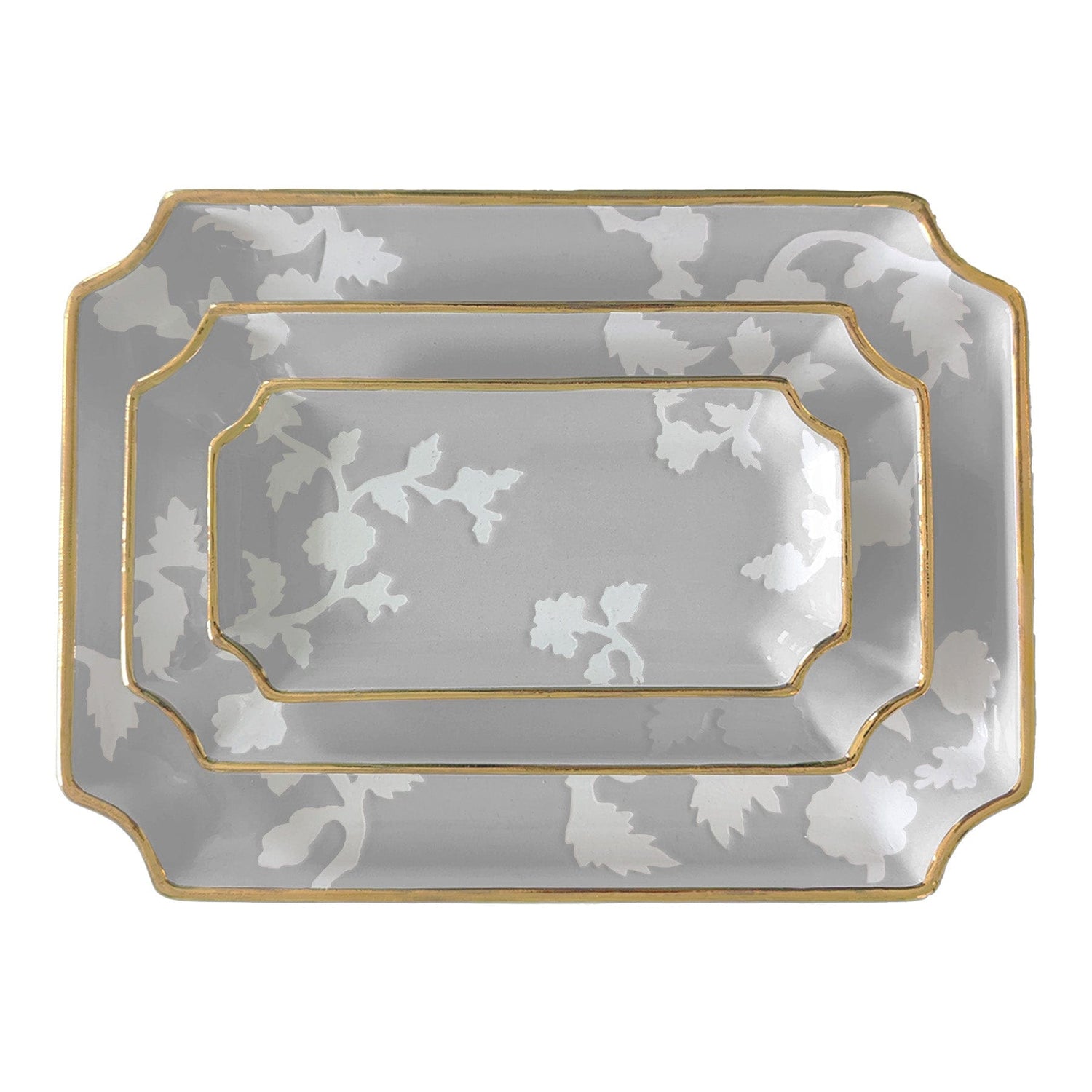 Ruby Clay Company Tray Small / Light Gray Chinoiserie Dreams Trays with Gold Accent