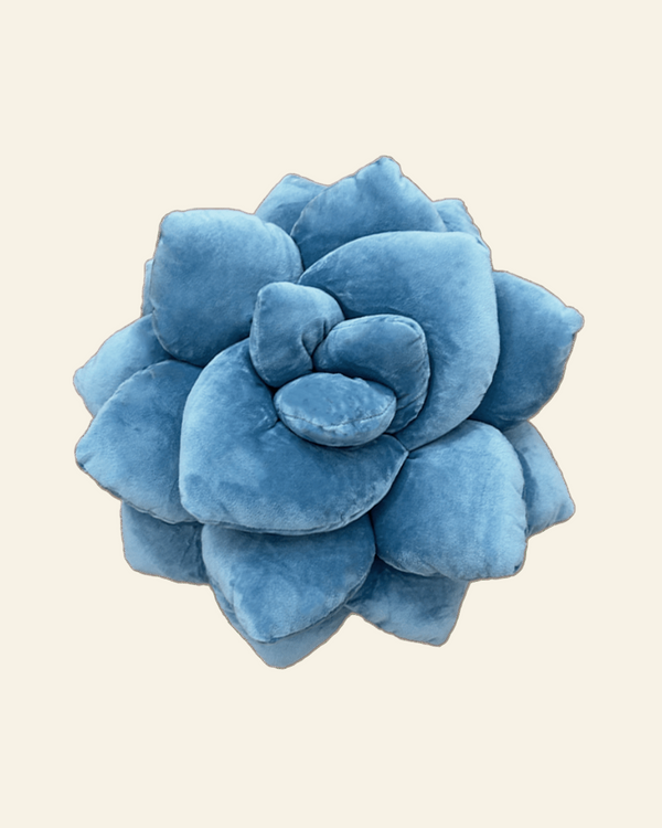 Blue succulent-shaped pillow on a transparent background