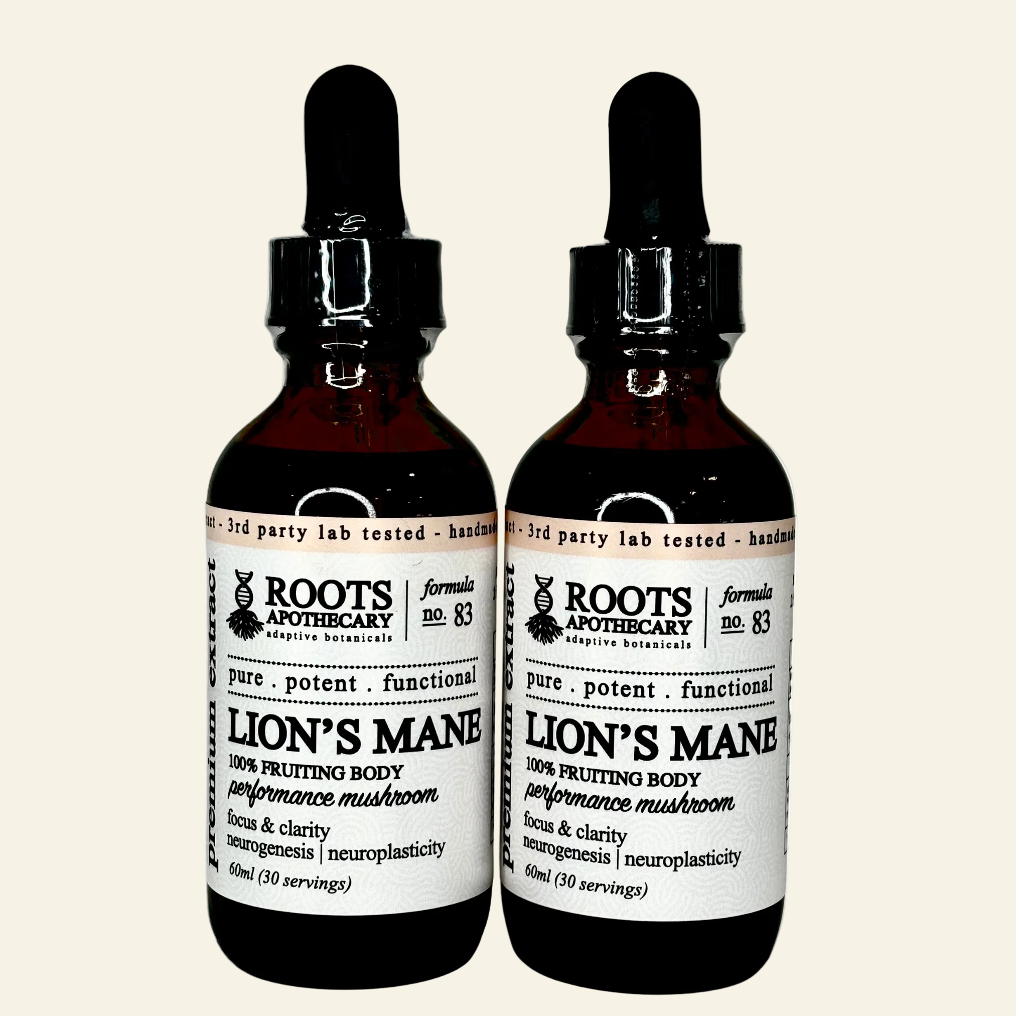 Two bottles of Roots Apothecary Lion&