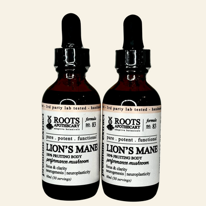 Two bottles of Roots Apothecary Lion&