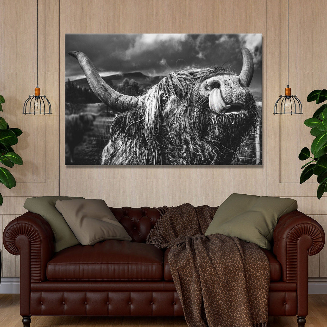Tailored Canvases Canvas 18x12 inch Medium Premium Gallery Wrapped West Highland Cow Monochrome Canvas Wall Art