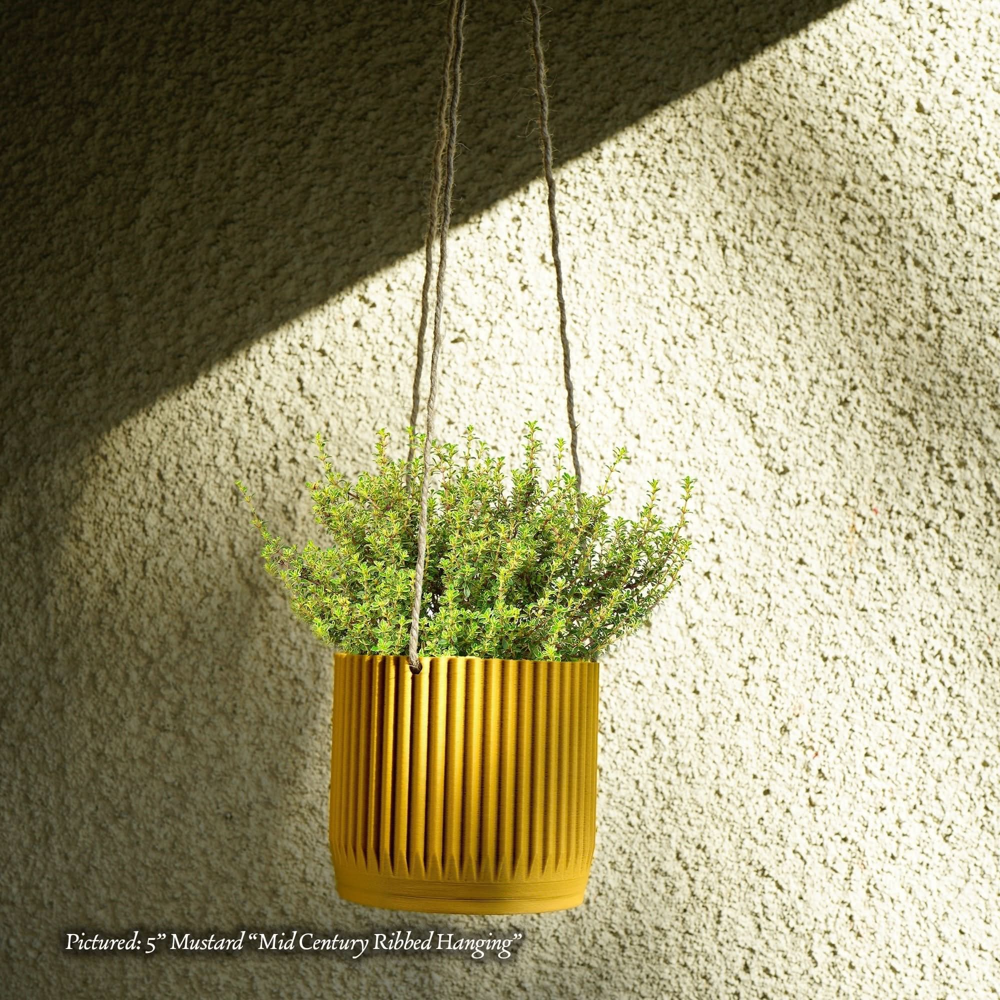 Rosebud HomeGoods Hanging Planter Mustard / With Drainage / 4” Mid Century Ribbed Hanging Plant Pots