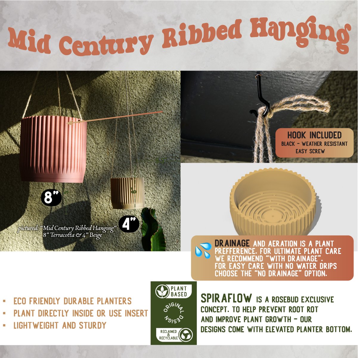 Mid Century Ribbed Hanging Plant Pots - My American Goods