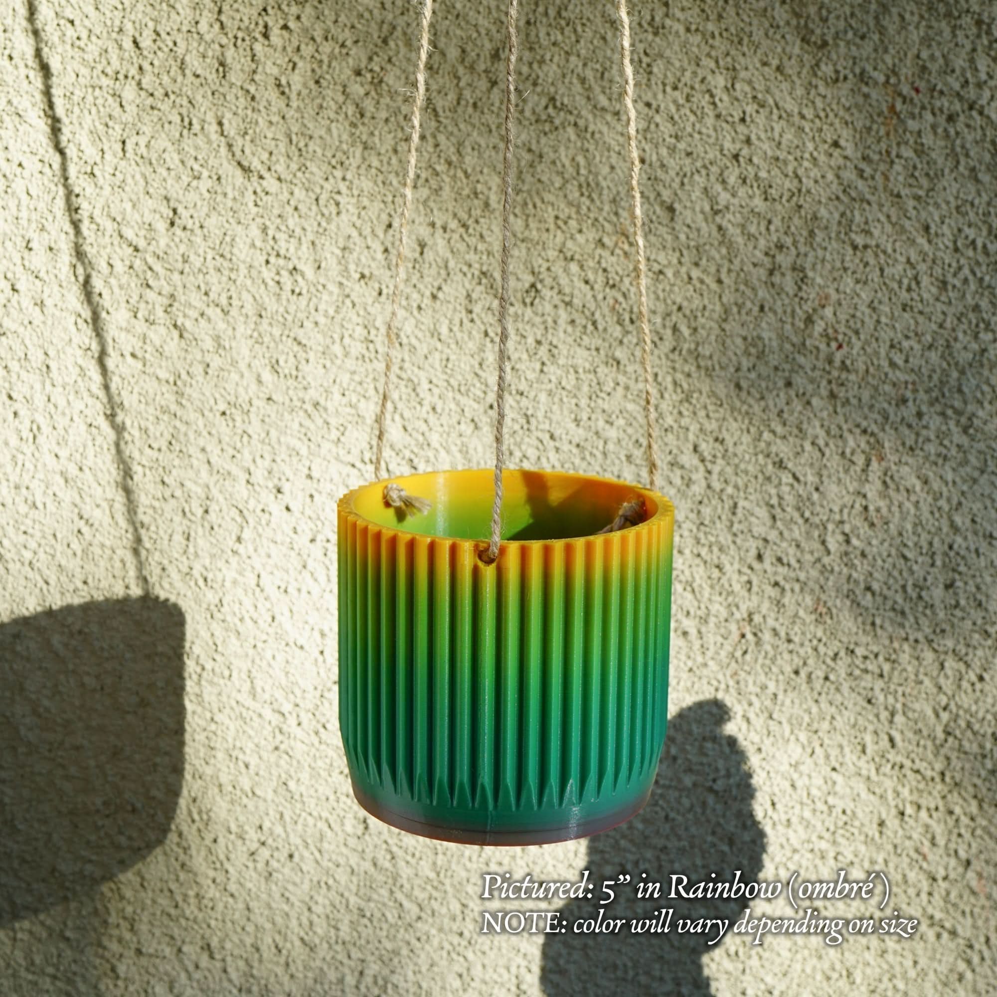 Rosebud HomeGoods Hanging Planter Rainbow / With Drainage / 4” Mid Century Ribbed Hanging Plant Pots
