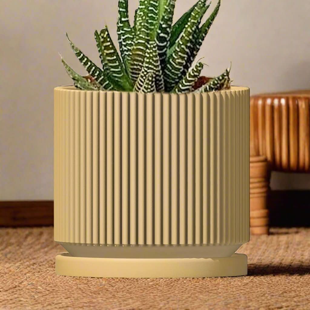 Rosebud HomeGoods Pots &amp; Planters Beige / 4 Inch Mid-Century Ribbed Planter