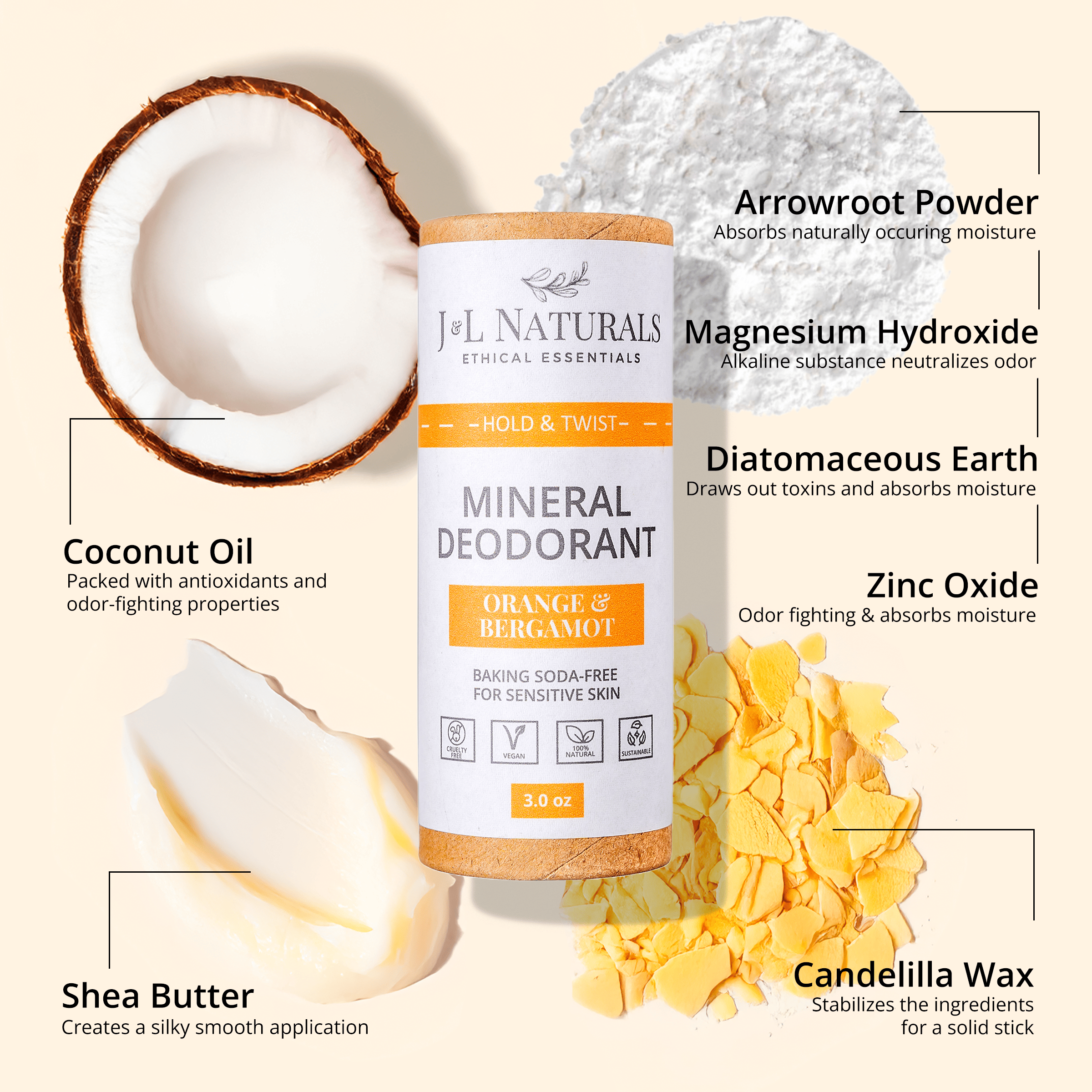 J&amp;L Naturals Deodorant Mineral (Baking Soda-Free) Deodorant