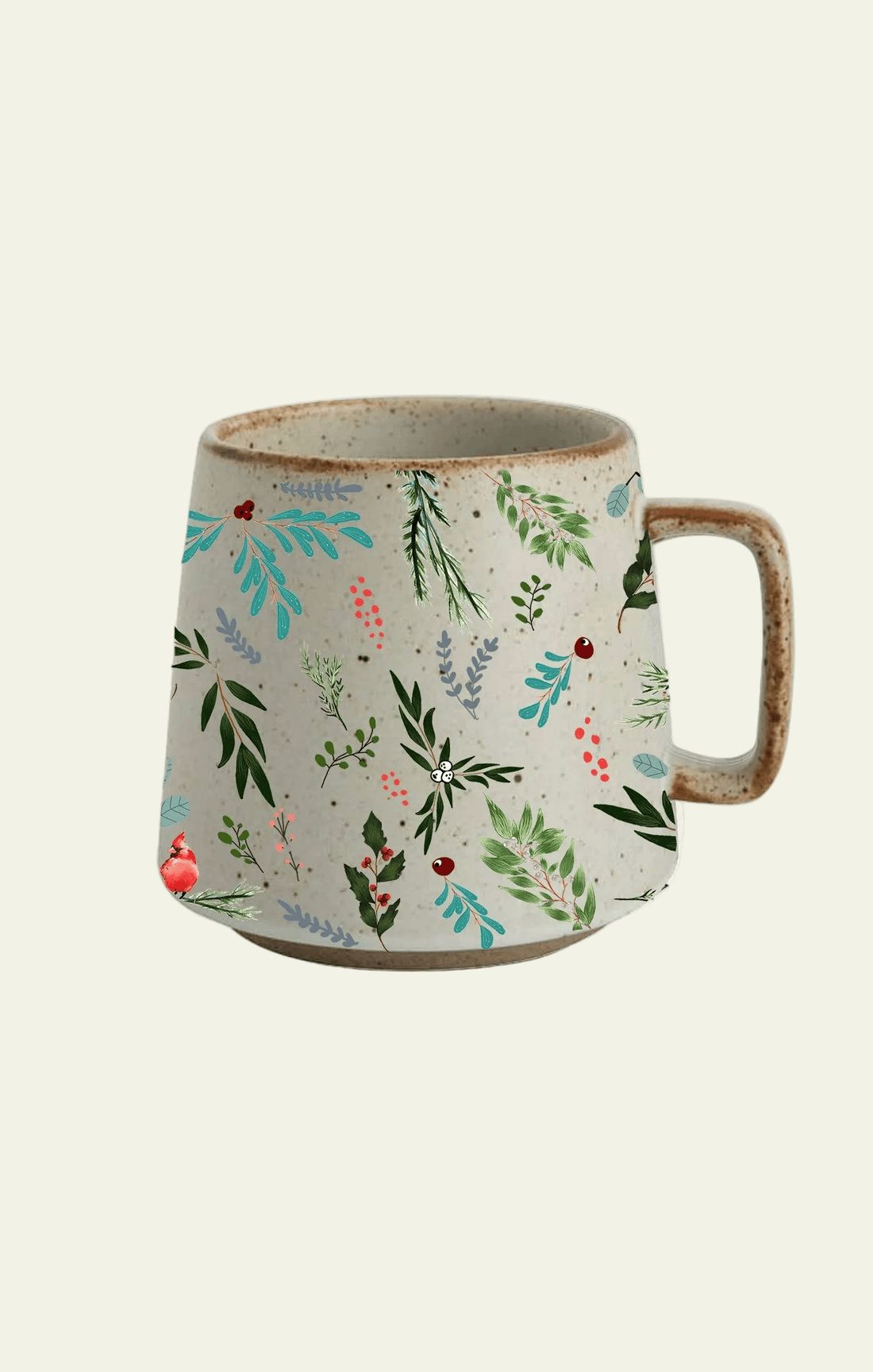 Ceramic mug with floral pattern on a white background
