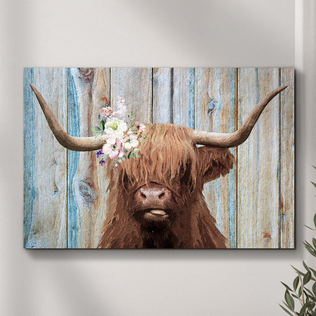 Tailored Canvases Canvas 18x12 inch Medium Premium Gallery Wrapped Highland Cow Rustic Painting Canvas Wall Art