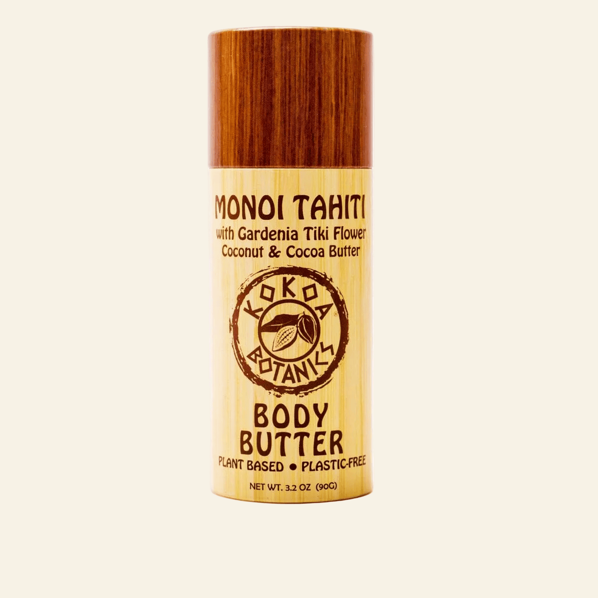 Body butter stick with wooden cap on a white background