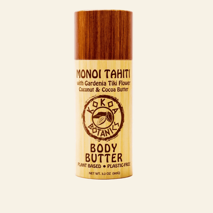 Body butter stick with wooden cap on a white background