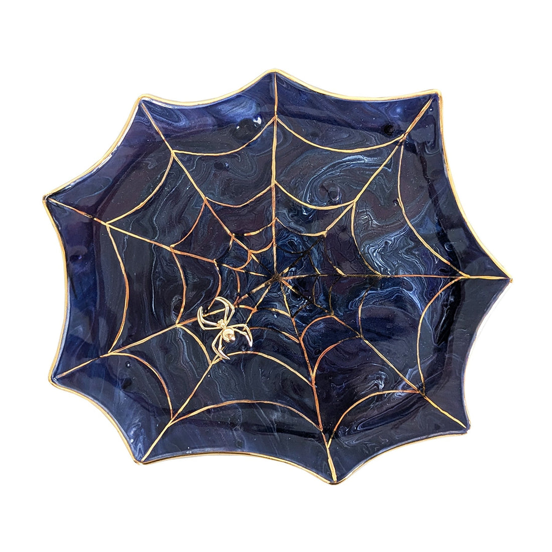 Mystical Spider Web Tray with 22K Gold Accents in Twilight Tones