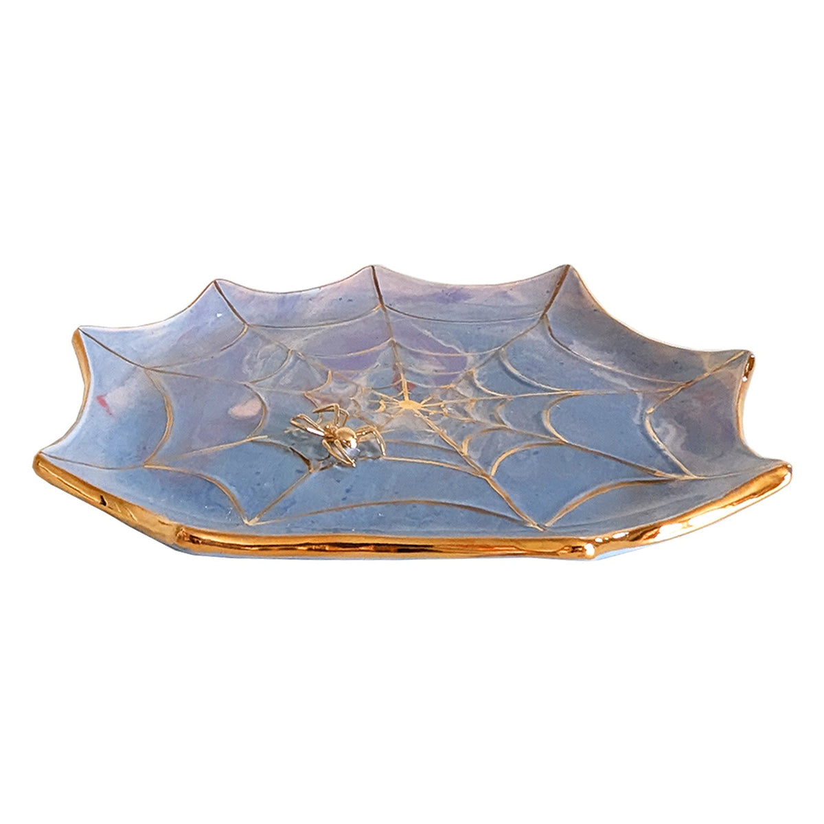 Mystical Spider Web Tray with 22K Gold Accents in Cool Tones