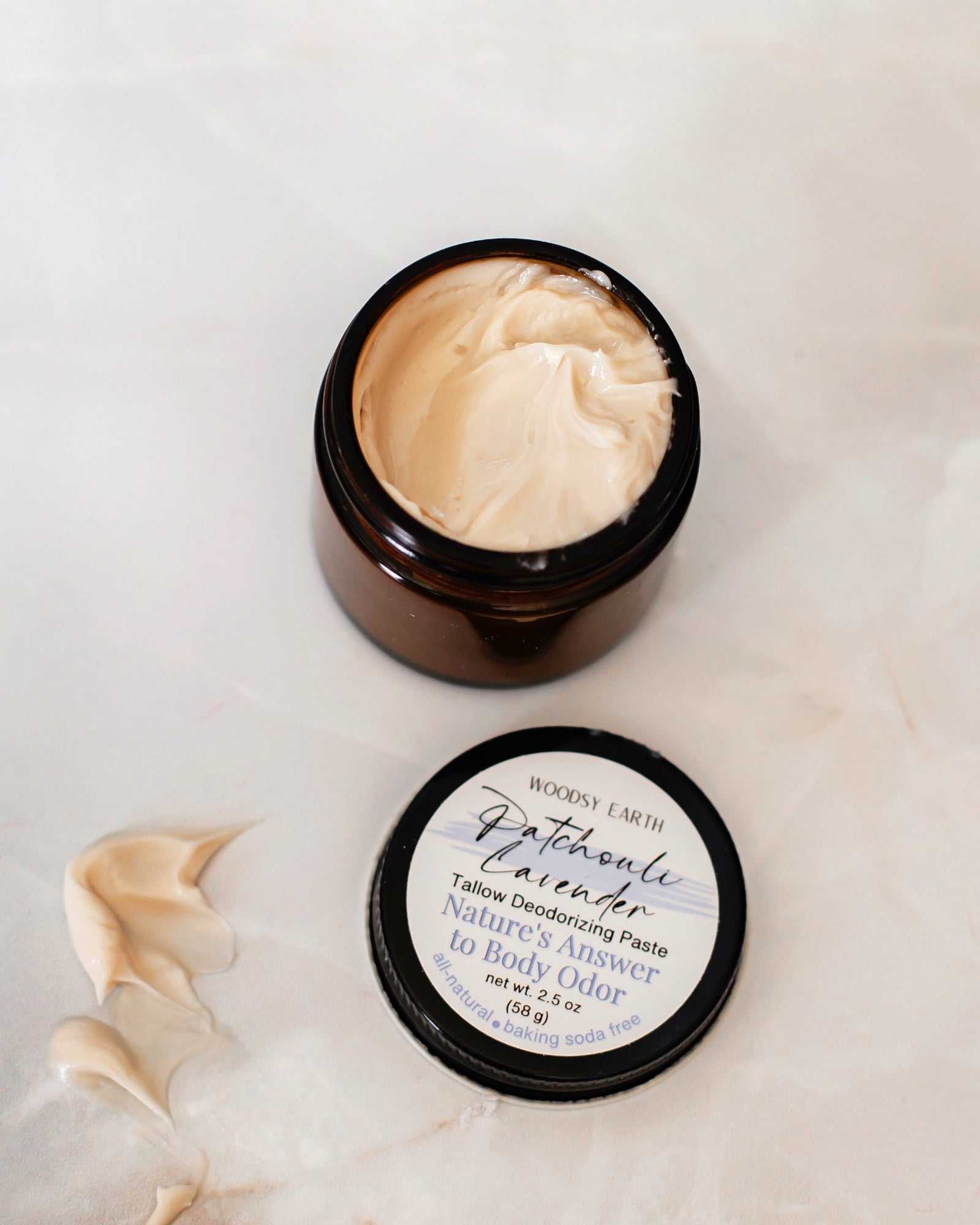 Woodsy Earth Deodorant Paste Patchouli Lavender Deodorizing Paste – Natural Aluminum-Free Cream Deodorant
