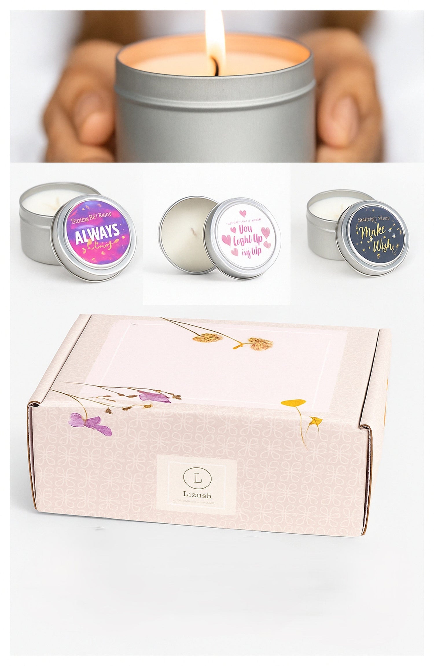 Lizush Trio of Tin Soy Candle - Scented with Bergamot and Lavender Essential oils