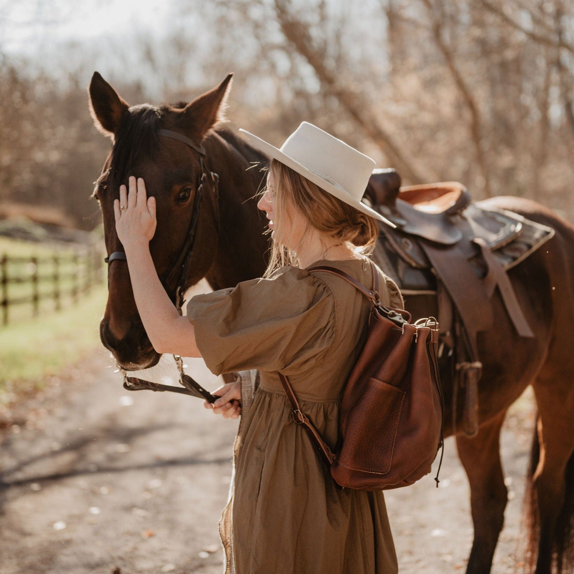 The Local Branch Leather Mahogany Traveler Drawstring Backpack - USA Made