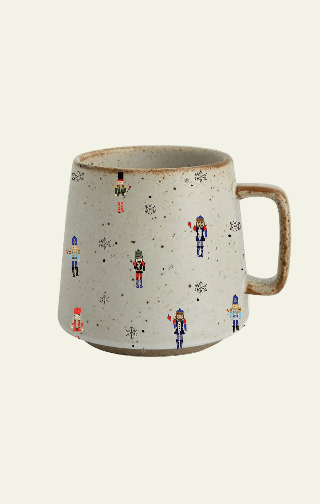 Ceramic mug with nutcracker design on a white background