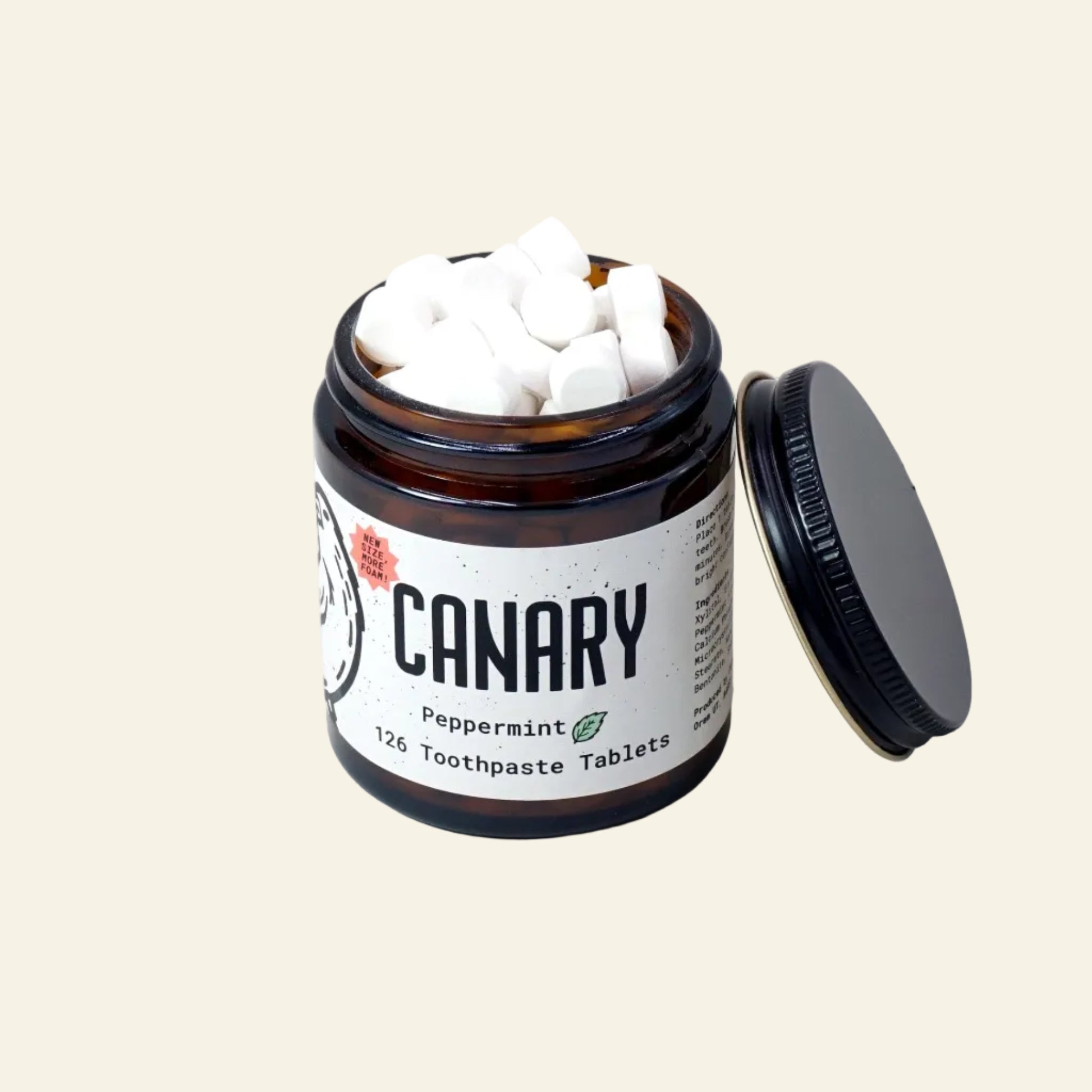 Canary Toothpaste Tablets 2 month supply jar - 126 tablets Peppermint Toothpaste Tablets