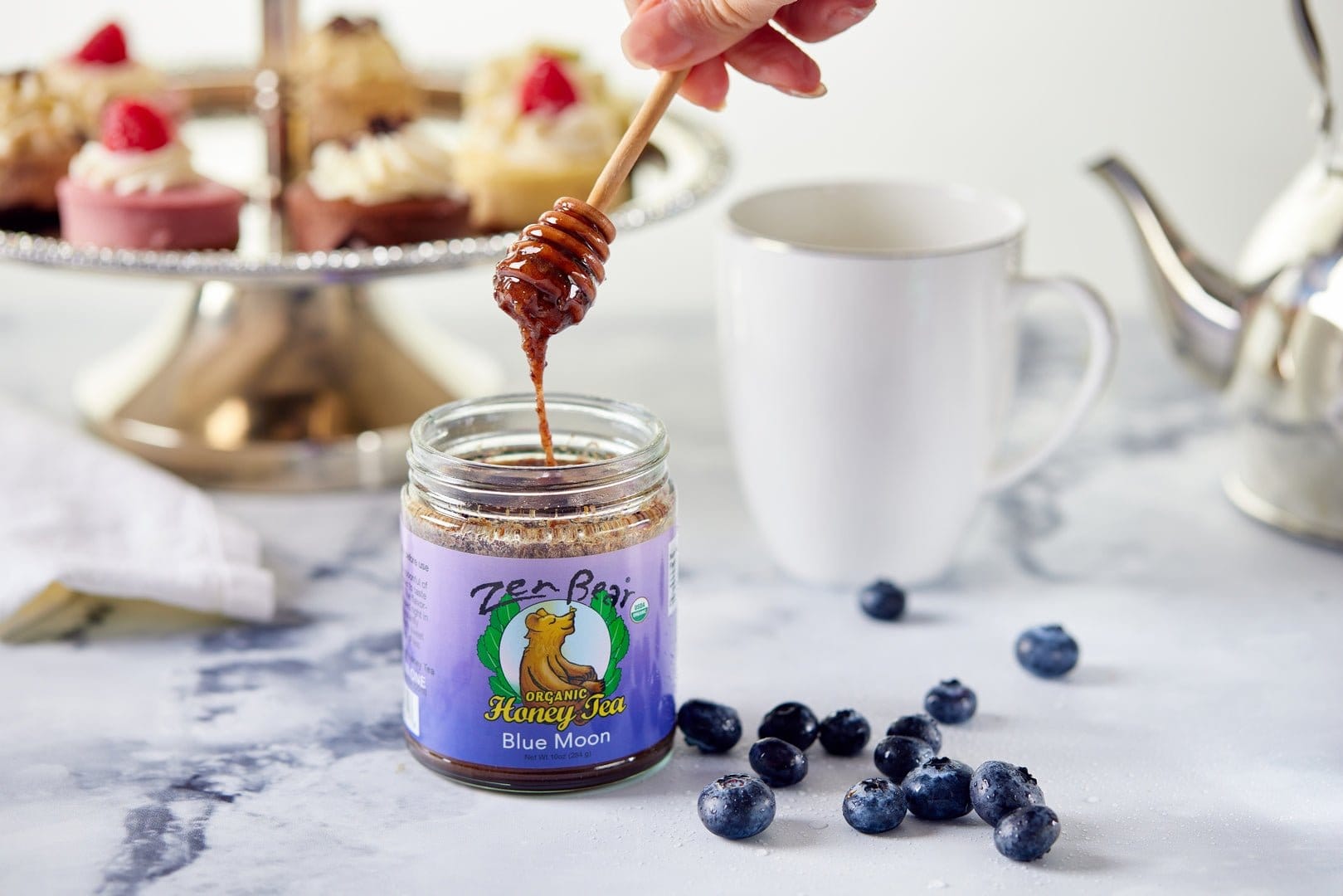 Zenbear Honey Tea simple Blue Moon Honey Tea – Organic Blueberry Lavender Blend for Calm &amp; Clarity (10 oz)