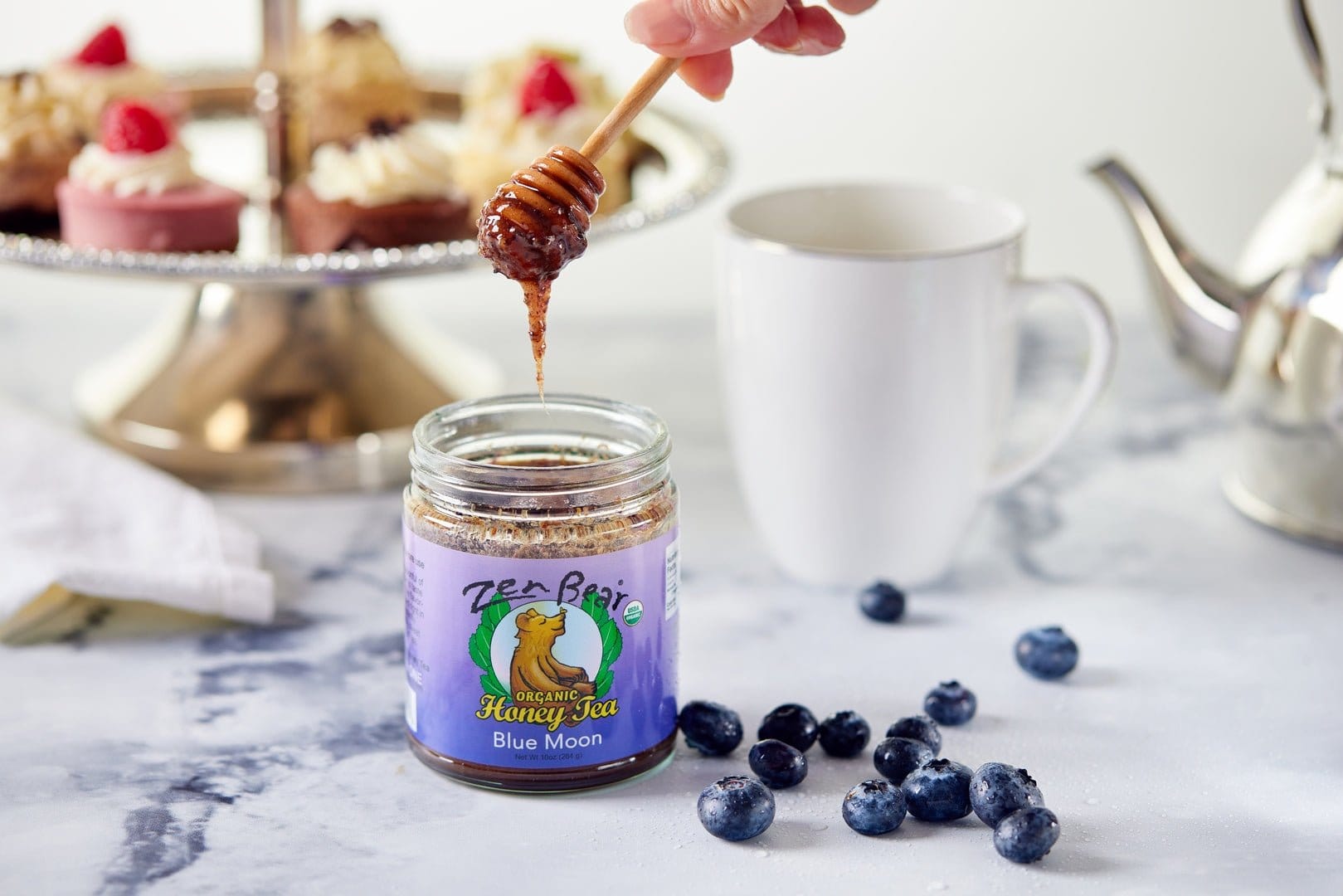 Zenbear Honey Tea simple Blue Moon Honey Tea – Organic Blueberry Lavender Blend for Calm &amp; Clarity (10 oz)