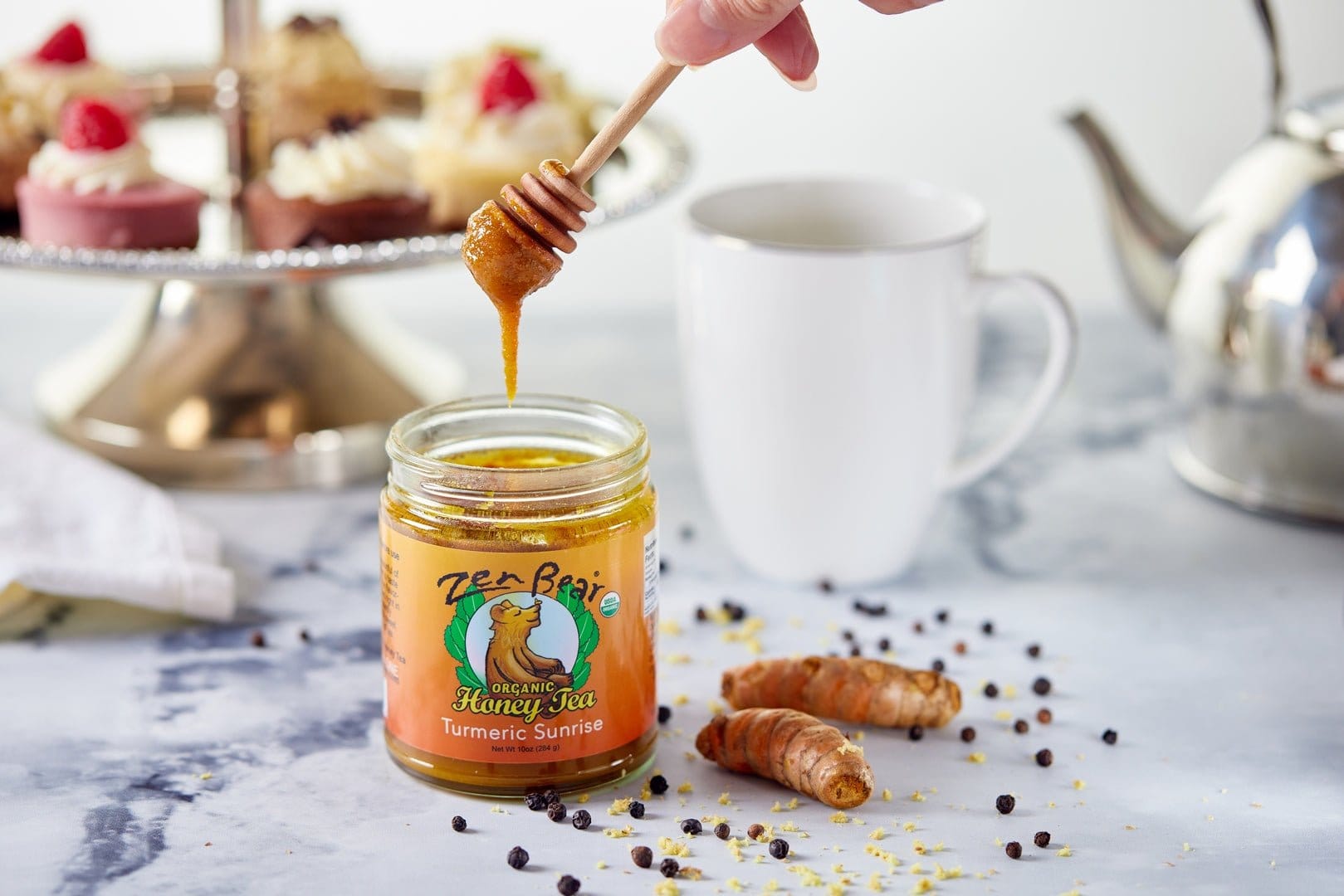 Zenbear Honey Tea simple Award-Winning Organic Turmeric Sunrise Honey Tea – Golden Blend for Inflammation &amp; Gut Health (10 oz)