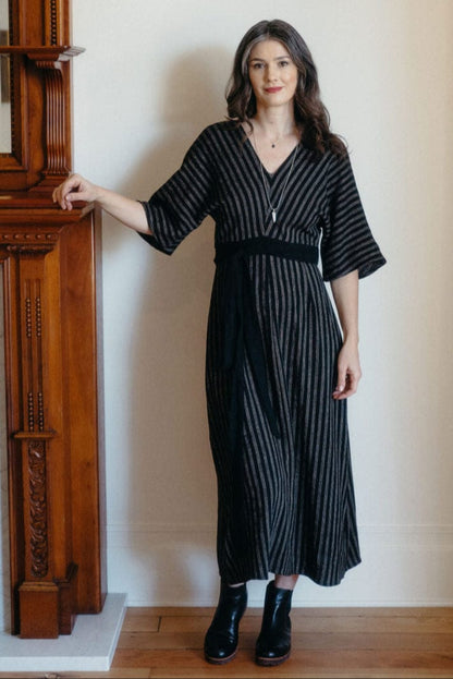 Field Day Dress Diana Dress in Black 2 Tone Stripe Cotton