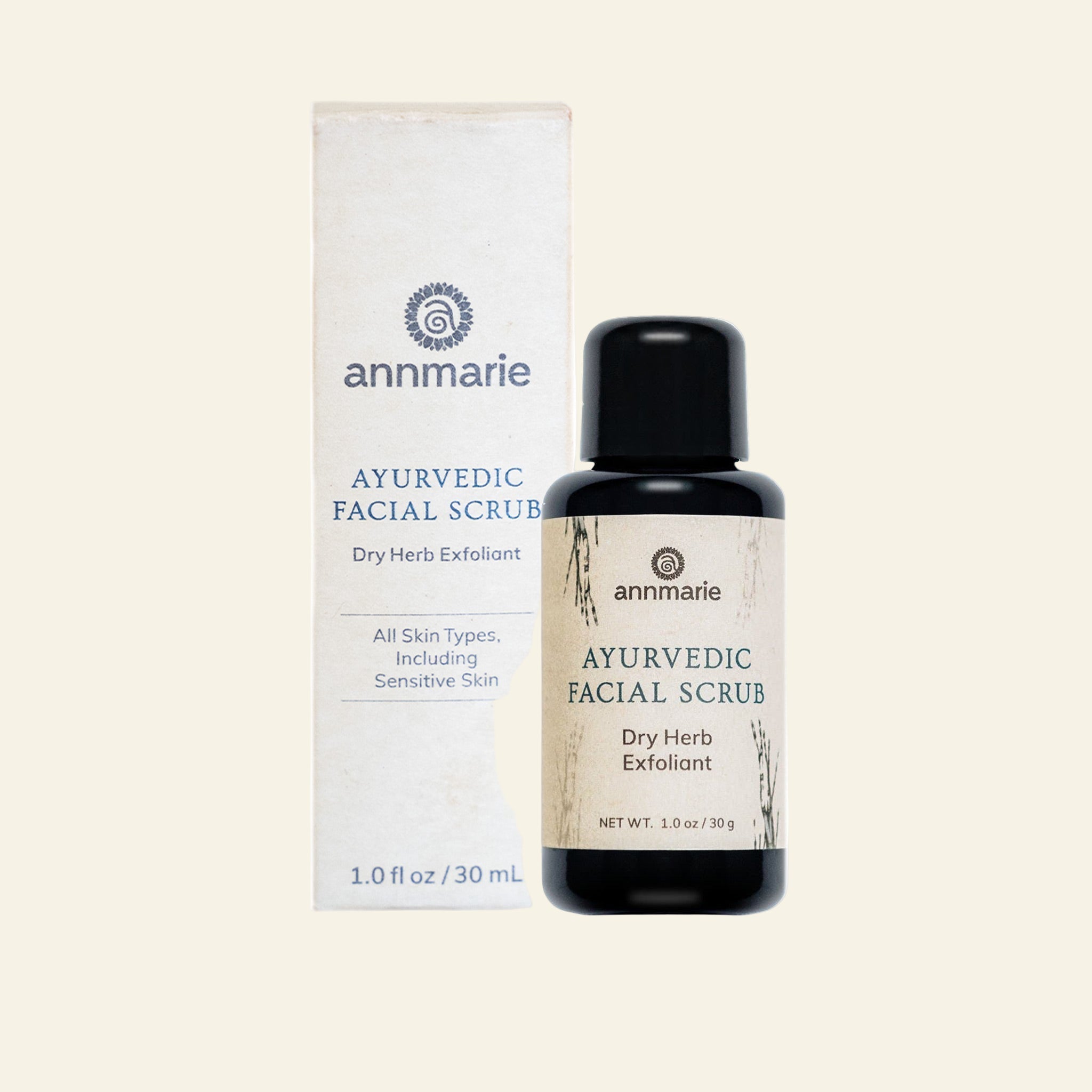 Annmarie Ayurvedic Facial Scrub bottle and packaging on a white background