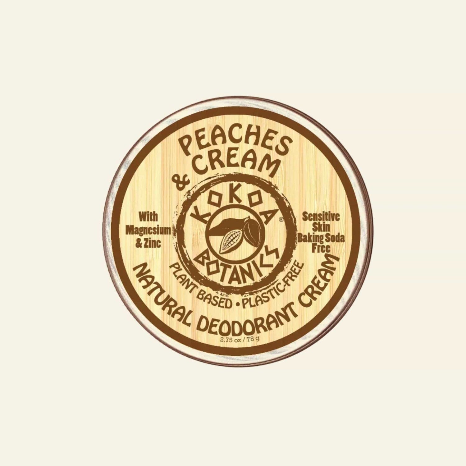Peaches &amp; Cream Lokoa Botanics natural deodorant cream container on a white background