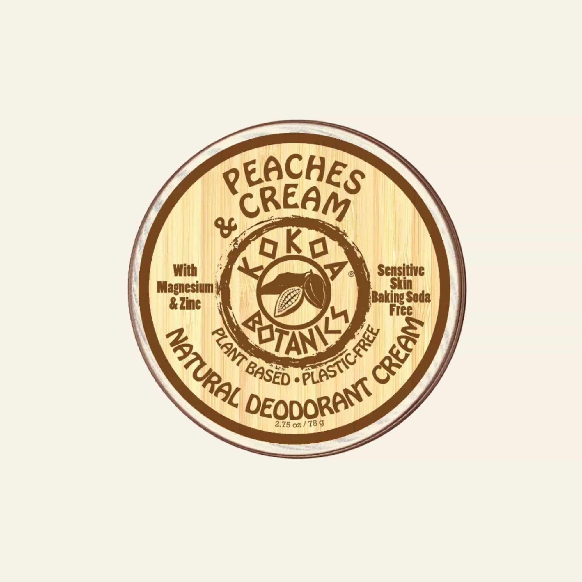 Peaches &amp; Cream Lokoa Botanics natural deodorant cream container on a white background