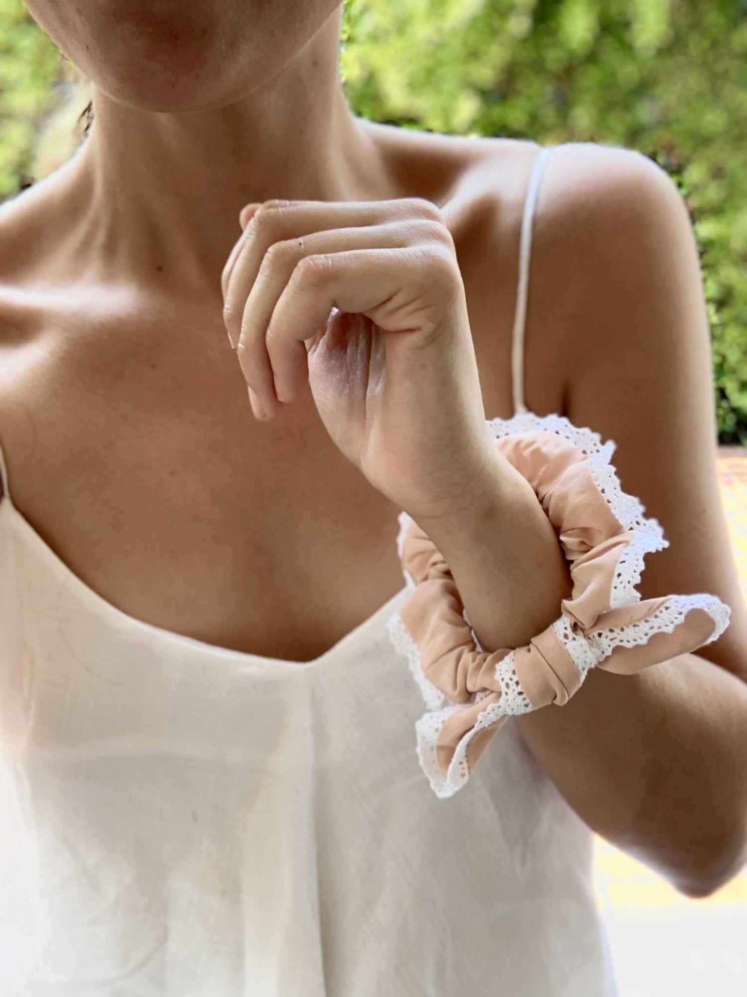Penelope Silk Bow-Tie Lace Scrunchie